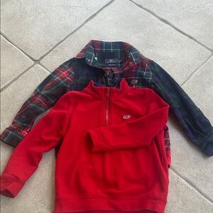 Vineyard Vines Red Pullover and Plaid Shirt bundle